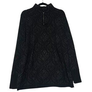 Cynthia Rowley Quarter Zip Sweater Jacquard Black Kangaroo Pocket Size XL